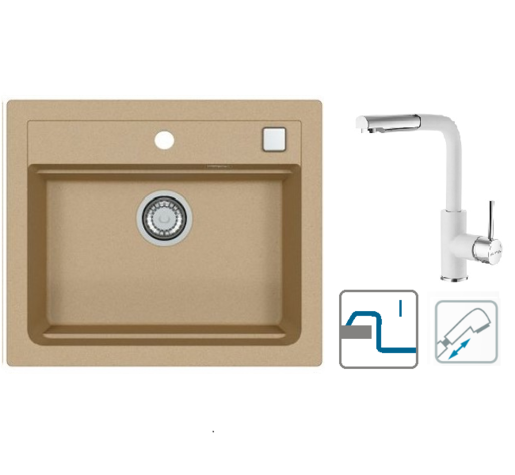 Alveus sudoper Atrox 30 / bež G55 + česma Siros P / bijela G11 / ugradnja u ploču (I)