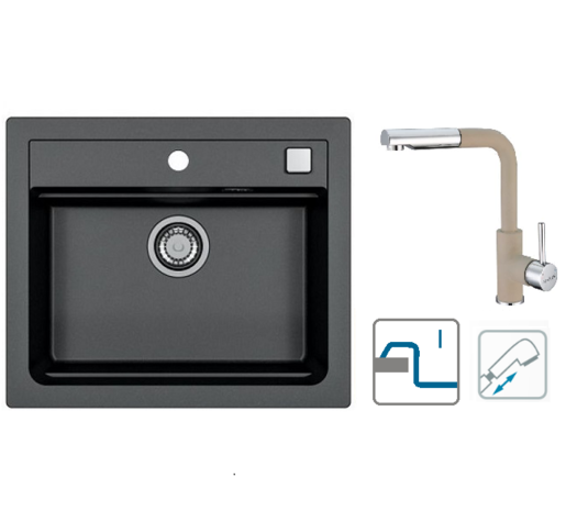 Alveus sudoper Atrox 30 / crni G91 + česma Siros P / bež G55 / ugradnja u ploču (I)