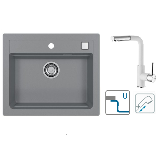 Alveus sudoper Atrox 30 / sivi G81 + česma Siros P / bijela G11 / podpultna ugradnja (U)