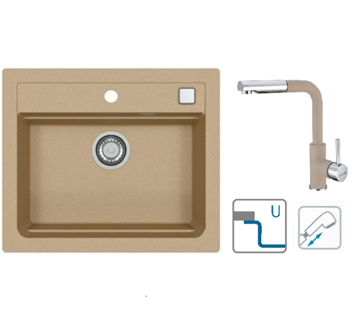 Alveus sudoper Atrox 30 / bež G55 + česma Siros P / bež G55 / podpultna ugradnja (U)