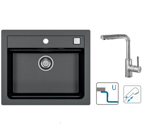 Alveus sudoper Atrox 30 / crni G91 + česma Siros P / NIC BR / ugradnja u ploču (I)