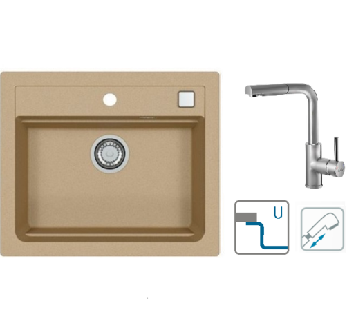 Alveus sudoper Atrox 30 / bež G55 + česma Siros P / NIC BR / podpultna ugradnja (U)
