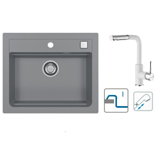 Alveus sudoper Atrox 30 / sivi G81 + česma Siros P / bijela G11 / ugradnja u ploču (I)