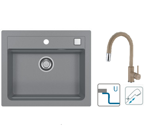 Alveus sudoper Atrox 30 / sivi G81 + česma Delos P / bež G55 / podpultna ugradnja (U)