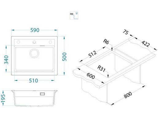 Alveus sudoper Atrox 30 / sivi G81 + česma Delos P / bež G55 / podpultna ugradnja (U)