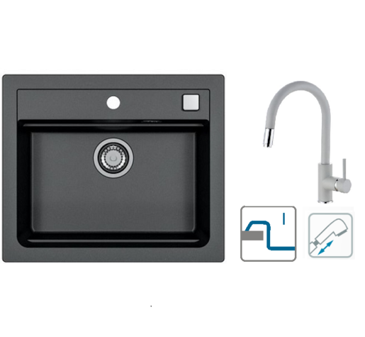 Alveus sudoper Atrox 30 / crni G91 + česma Delos P / siva G81 / ugradnja u ploču (I)