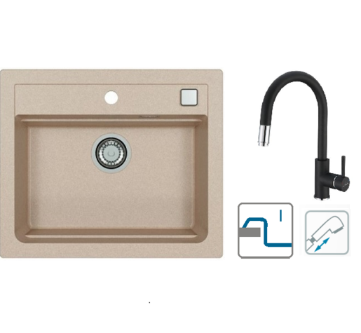 Alveus sudoper Atrox 30 / terra G22 + česma Delos P / crna G91 / ugradnja u ploču (I)