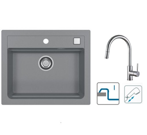 Alveus sudoper Atrox 30 / sivi G81 + česma Delos P / SAT / ugradnja u ploču (I)