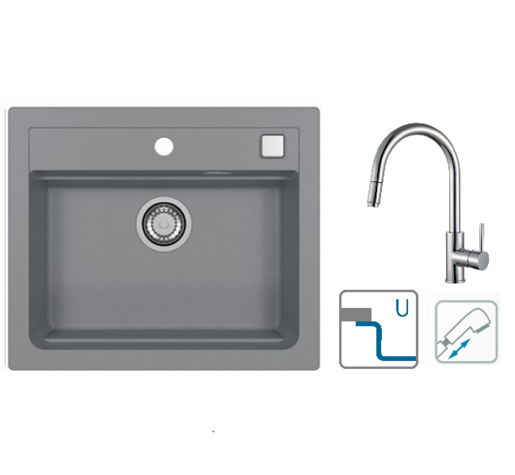 Alveus sudoper Atrox 30 / sivi G81 + česma Delos P / SAT / podpultna ugradnja (U)