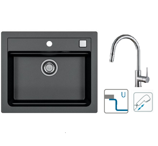 Alveus sudoper Atrox 30 / crni G91 + česma Delos P / CHR / podpultna ugradnja (U)