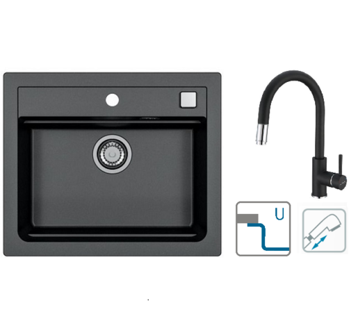 Alveus sudoper Atrox 30 / crni G91 + česma Delos P / crna G91 / podpultna ugradnja (U)