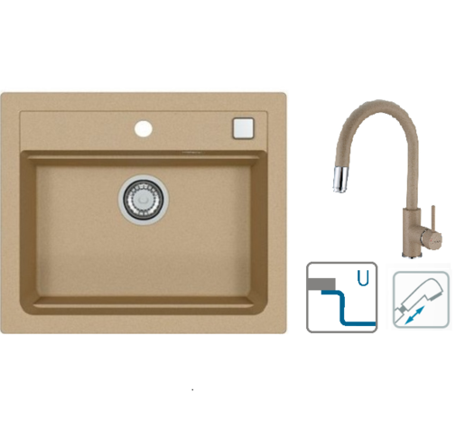 Alveus sudoper Atrox 30 / bež G55 + česma Delos P / bež G55 / podpultna ugradnja (U)