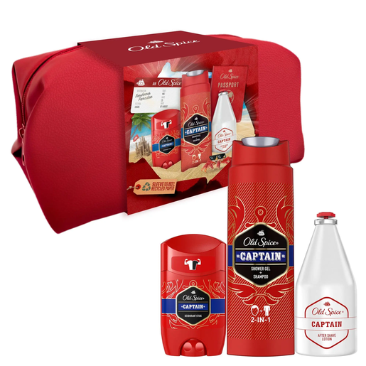 Old Spice set: dezodorans 50 ml, gel za tuširanje 250 ml, losion poslije brijanja 100 ml, torbica / muški poklon set