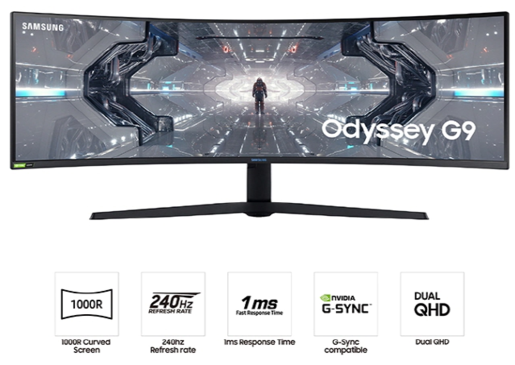 SAMSUNG monitor Odyssey G9 LC49G95TSSRXEN  Gaming, DQHD 5120x1440, 49 VA, 300 cd/m2, AMD FreeSync Premium, HDMI, DP, USB, HDR10+, 240Hz, 1ms
