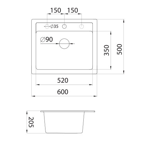 Metalac sudoper xQuadro 60 / crni