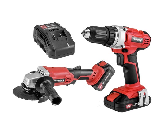 Praktik Tools set akumulatorska bušilica/odvijač + baterija 1,5ah + akumulatorska ugaona brusilica + baterija 3,0ah + punjač - Flexpower