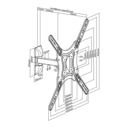 SBOX Zidni nosač LCD-441 zglobni,23”-55”, VESA 400x400