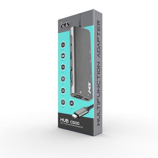 MS USB HUB C500, HDMI1.4+VGA+USB3.0*2+PD+SD/TF2.0+RJ45 1000 M+3.5mm, MS