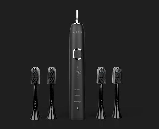 AENO Sonic električna četkica DB4: crna, 9 scenarija pranja, bežično punjenje; 4 glave; putna torbica; 46000 rpm, 40 dana bez punjenja; IPX7