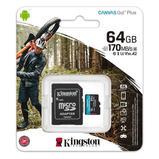 Kingston microSD 64GB CanvasGoPlusr/w:170MB/s/70MB/s,with adapter