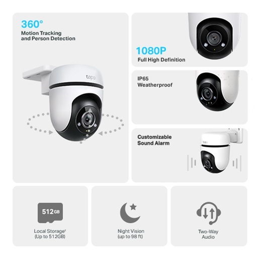 TP-Link Tapo C500 Outdoor Pan/Tilt Security Wi-Fi Camera, 1080p (1920*1080), 2.4 GHz, Horizontal 360º, Pan/Tilt, Smart Detection