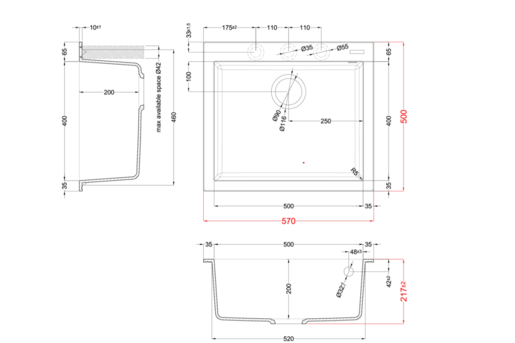 Elleci sudoper Quadra 105 / White K96 / keratek - bijeli