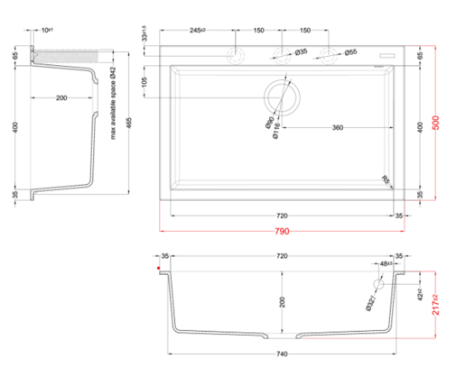 Elleci sudoper Quadra 130 / Black K86 / keratek - crni