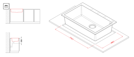 Elleci sudoper Quadra 130 / Black K86 / keratek - crni