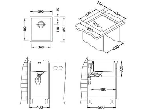 Alveus sudoper Monarch Quadrix 20 Anthracite