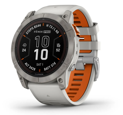 GARMIN Fenix 7X PRO Sapphire SOLAR pametni sat, Titanijski sa remenom maglovito sive / jarko narančaste boje, 51mm, 010-02778-15
