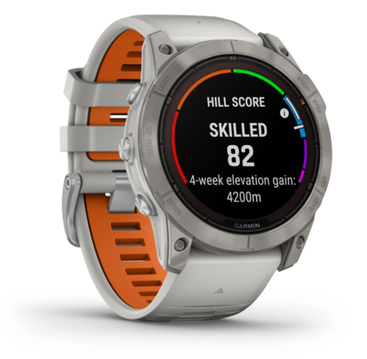 GARMIN Fenix 7X PRO Sapphire SOLAR pametni sat, Titanijski sa remenom maglovito sive / jarko narančaste boje, 51mm, 010-02778-15