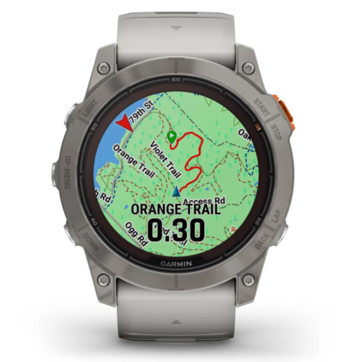 GARMIN Fenix 7X PRO Sapphire SOLAR pametni sat, Titanijski sa remenom maglovito sive / jarko narančaste boje, 51mm, 010-02778-15