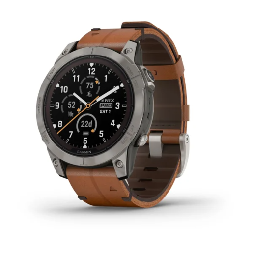 GARMIN Fenix 7 PRO Sapphire SOLAR pametni sat, Titanium Chestnut kožni remen, 47mm, 010-02777-30