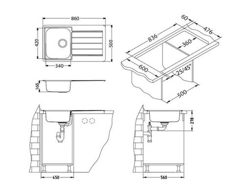 Alveus sudoper Monarch Line 20 Anthracite