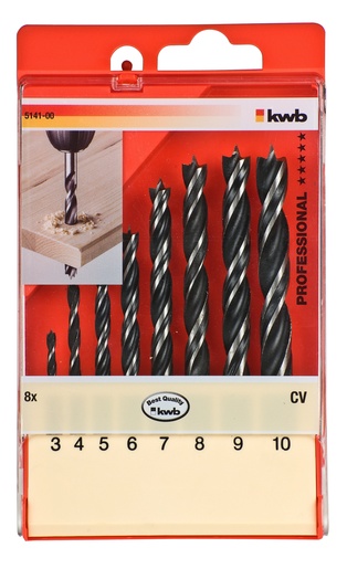 KWB set svrdla za drvo, 2-fazne spirale, 3-10 mm, 8/1