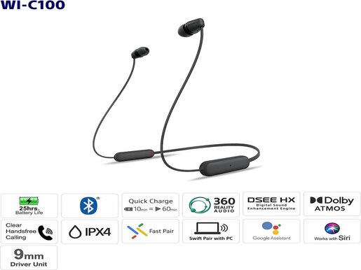 SONY Bluetooth® slušalice WIC100B, Crne