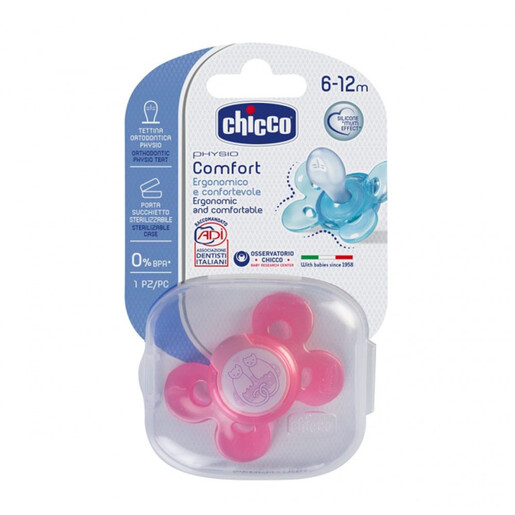 Chicco duda Physio Comfort, roza, silikonska 6-12m, 1kom