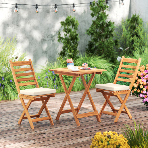 Fieldmann balkonski set Alice – sklopivi, stol + 2 stolice, drvo