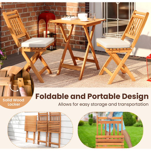 Fieldmann balkonski set Alice – sklopivi, stol + 2 stolice, drvo