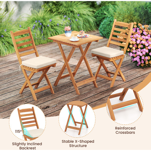 Fieldmann balkonski set Alice – sklopivi, stol + 2 stolice, drvo