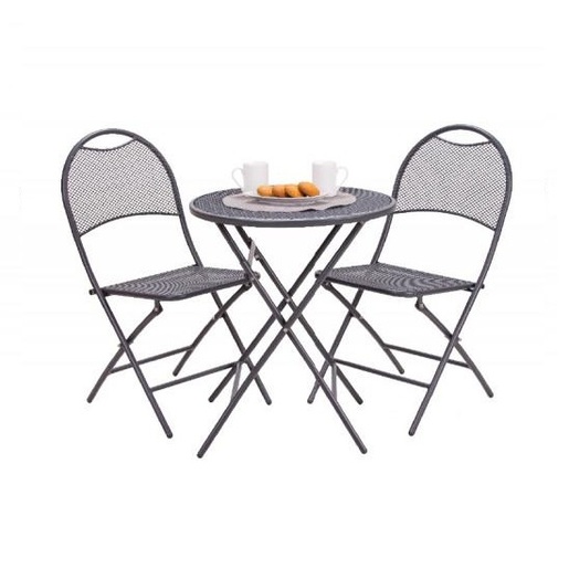 Green Bay metalni balkonski set – 2 stolice + stol, sivi