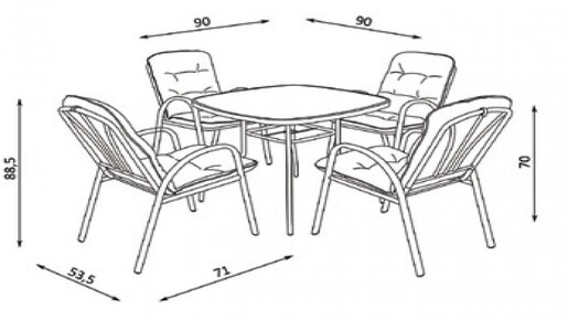 Green Bay vrtna garnitura Veneto – 4 stolice + stol, siva