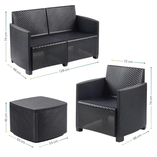 Green Bay vrtna garnitura Etna / 2x fotelja + dvosjed + stol / siva