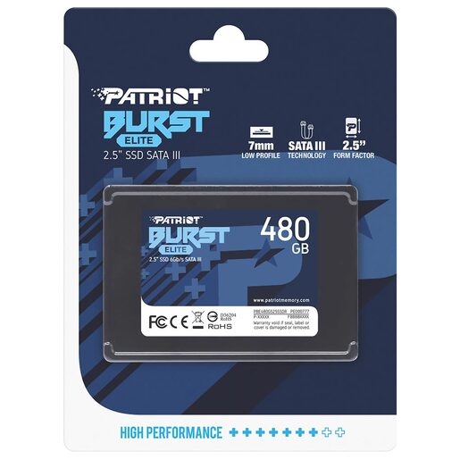 PATRIOT SSD 480GB 2.5"SATA3, Burst Elite up to R/W : 450/320MB/s;