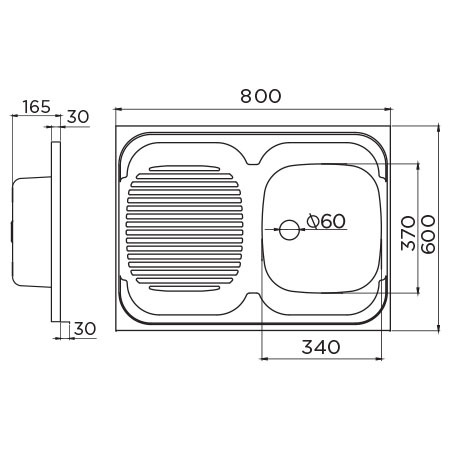 Metalac sudoper Standard / inox / nasadni - desni