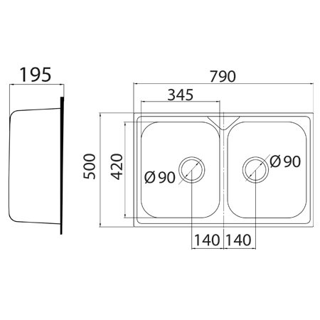 Metalac sudoper Aurora 2D / inox / usadni