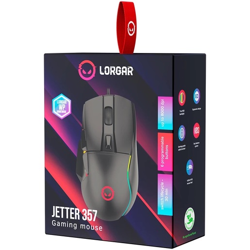 LORGAR gaming miš Jetter 357, 6 programabilnih tipki, Pixart ATG4090 sensor, DPI 8000, USB,RGB, crni