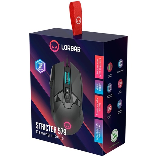 LORGAR gaming miš Stricter 579, 9 programabilnih tipki, Pixart PMW3336 sensor, DPI 12 000, USB, RGB, crni