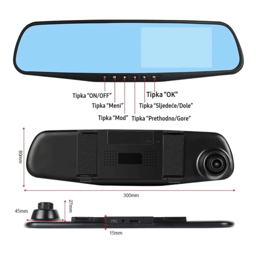 Auto dash kamera sa zadnjom kamerom DVR-01, retrovizor