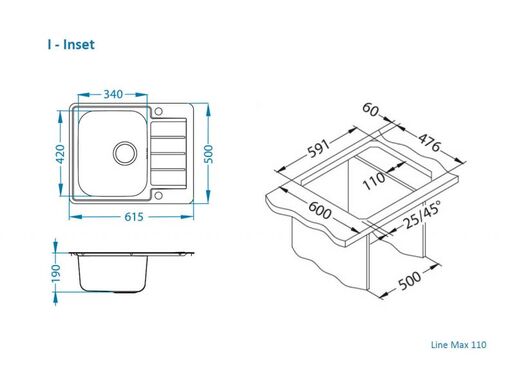 Alveus sudoper Line Max 110 - brušeni čelik